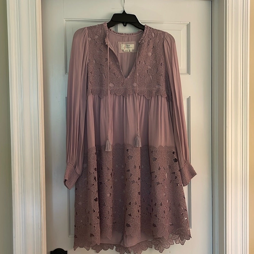 Anthropologie NWOT size Small Floral Lace Mini Dress Long Sleeve Lavender